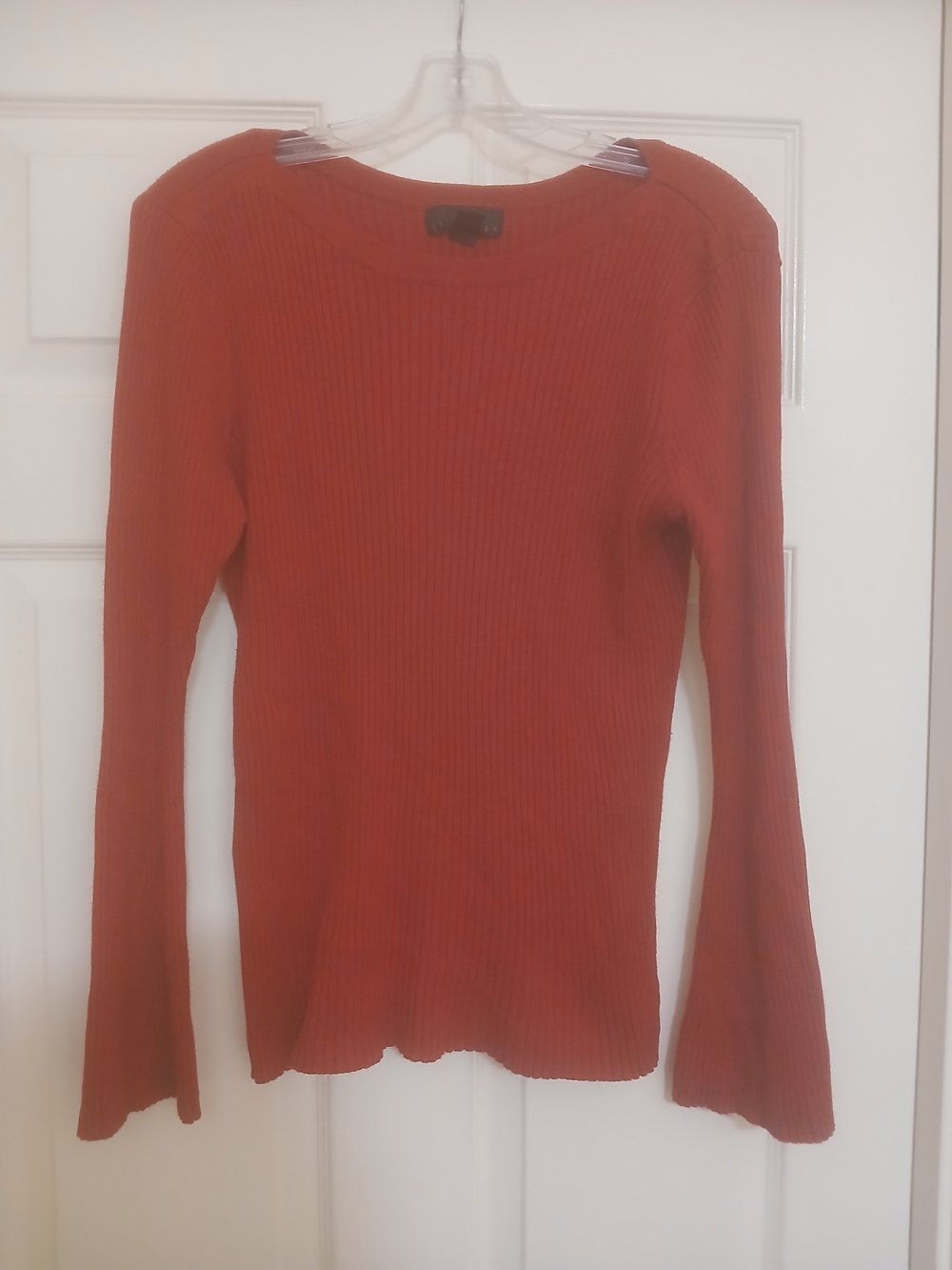 Attention Women's Ribbed Scoop Neck Sweater in Red